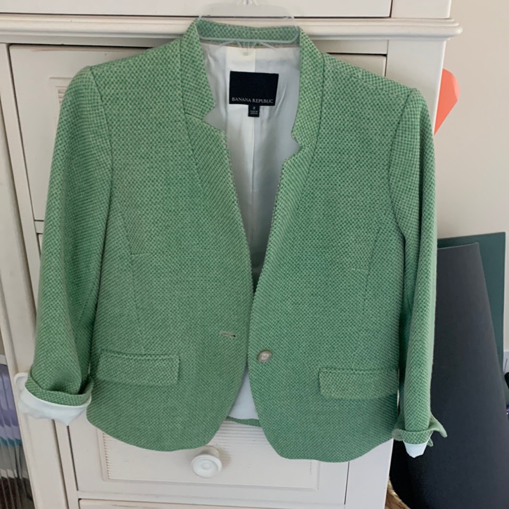 Green tweed blazer. Size 2. Banana republic